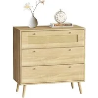 WAOHO Schubkastenkommode Schubladenschrank Rattan geflecht, Kommode mit Rattantür, Schrank