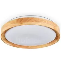 hofstein Deckenleuchte moderne Deckenlampe aus Metall/Bambus/Kunststoff in Weiß/Natur, LED wechselbar, 3000 Kelvin, Leuchte im angesagten Boho-Design (29, 5cm), 1700 Lumen, LED 16 W