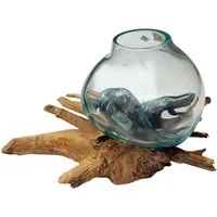 Guru-Shop Dekovase Wurzelholz Vase - 1 * Ø Glas bis 10 cm