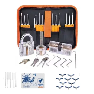 42PCS Orange Picks and Padlocks Set Equipped with an Automatic Unlocking Gun, Aircraft Clips, Transparent Padlocks and R