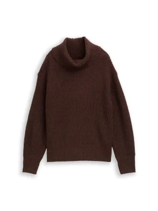 Tom Tailor - Loose Fit Rollkragenpullover dark pecan brown melange - Gr. - L