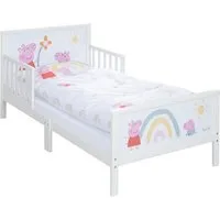roba® Kinderbett Peppa Pig, Themenbett inkl. Bettwäsche & Lattenrost, Montessori Kleinkinderbett aus Holz - Weiß / Rosa
