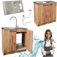 STAMAR Spülenschrank Küchenschrank 80cm Eiche Gold Spüle Hocharmatur Siphon Set Komplett Standschrank 49cm Tiefe Edelstahl Spülbecken Geschirrspüler Modern XXL