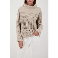Monari Strickpullover Pullover Chenille Ajour Regular fit mit Stehkragen