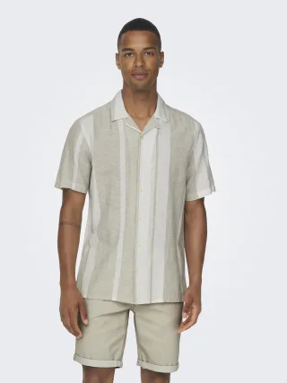 ONLY&SONS - ONSCAIDEN LIFE STRIPE RES LINENBLENDNOOS Vintage Khaki - Gr. - L
