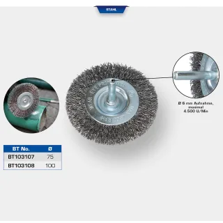 Brilliant Tools Scheibenbürste, Ø 75 mm mit 6 mm Aufnahme - BT103107