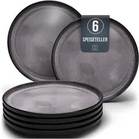 PURE LIVING INTERIOR DESIGN Geschirr-Set Pure Living Speiseteller 6er 26cm »Ibiza«, Steingut, Grau, 6 Personen, Steingut, Mediterrane Handwerksoptik, Reaktive Glasur – jedes Stück einzigartig…