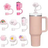 LuxusKollektion Flaschenverschluss 8er Strohhalm Abdeckung Silikon Diverse Designs