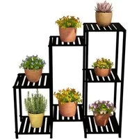 relaxdays Pflanzentreppe Blumenregal aus Metall, schwarz, 7 Ablagen