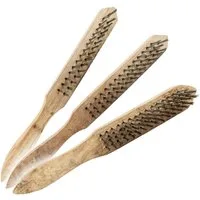 EUROTOOLS Drahtbürste Drahtbürstensatz 3-teilig, 2, 3 und 4-reihig, Stahldraht mit Holzgriff