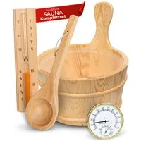 holz4home® Sauna-Aufgussset Sauna Eimer Set I Saunazubehör aus Holz (4-tlg., Set) inkl. Eimer, Kelle, Sanduhr, Thermometer