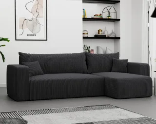 Ecksofa mit Schlaffunktion Sofa LUNA Stoff Poso Dunkelgrau Ottomane Rechts