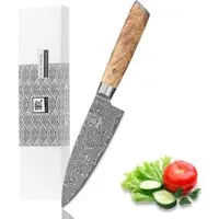 ZAYIKO Universalküchenmesser Kinone Damast Kleines Chef Küchenmesser 16 cm Klinge Wurzelholzgriff, schwarzer Damaststahl, VG10-Kern