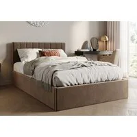 Home Collective Polsterbett mit Stauraum und Lattenrost Doppelbett Gepolstertes Bett (Verfügbare Größen: 140x200 und 160x200 cm), hydraulischer Bettkasten Kopfteil verstellbar samt Bronze-Beige