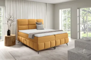 Boxspringbett Schlafzimmerbett CHARLIE PREMIUM 200x200cm Stoff Fibi Honiggelb