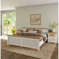 OTTO home Bett Rauna, Landhausstil, edles Design mit Lamellen und Kassetten, 2 Farben (Breite/Belastbarkeit 180cm=220 KG, 90cm=120KG), FSC® zertifiziertes Kieferholz, massive Qualität mit Lattenrost