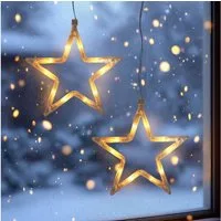 Spetebo LED Stern Silhouette transparent mit Saugnapf zum Hängen - 2er Set, Batteriebetrieb, LED fest integriert, warm weiß, mit starkem Saugnapf auf der Rückseite der Batteriebox