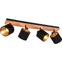 Reality Leuchten Deckenstrahler Tommy, ohne Leuchtmittel, warmweiß - kaltweiß, 4er Spot Holzoptik schwenkbar Stoffschirm schwarz+gold, exkl 4xE14 28W