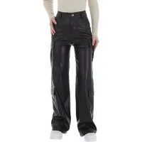 Ital-Design Lederimitathose Damen Freizeit (86365192) Glänzend Hose in Lederoptik in Schwarz