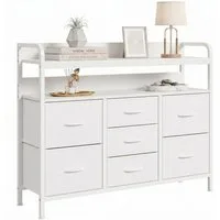 Refined Living Kommode Stoffkommode mit 6/7/8 Schubladen mit 2 offenen Ablagen Komodenschrank (Holzplatte und Metallrahmen, wasserdicht, Platzieren Dekorationen, Große Kapazität Aufbewahrungsmöbel, Sideboards, Schubkastenkommode), für Wohnzimmer, Kin