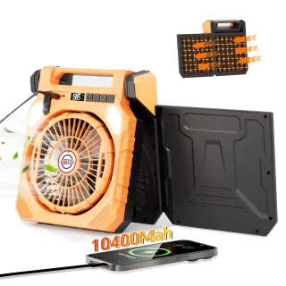 Xmund Solar Camping Fan With Light 10W Panel 10400mAh Battery 4 Speed 180 Oscillation USB Charger Power Bank For Outdoor