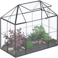 relaxdays Gewächshaus Großes Pflanzenterrarium Glas Hausform, schwarz