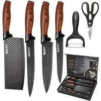 MDHAND Messer-Set 6-teiliges Kochmesser-Set, Edelstahl Küchenmesserset, Geschenkbox (6-tlg), mit ergonomischem Griff, Küchenschere & Sparschäler