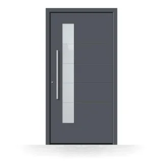 Haustür Anthrazit mit Glas, Aluminium, RAL 7016, 70x195 cm, Widerstandsklasse RC2, Schüco-Profil, Modell Essen, individuell konfigurieren
