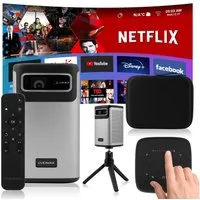 Overmax MULTIPIC 8.1 Beamer (5000 lm, 10 000:1, 3840 x 2160 - 4K px, Android/4K/Wi-Fi/USB-C/8000mAh-Mobiler/Touchpad/30 -200)