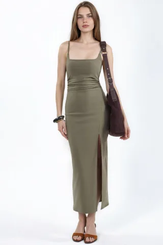 Kleid Midi mit Quadrat-Ausschnitt aus Bengalin