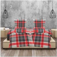 Casa Colori Bettwäsche Seersucker Bettwäsche 135x200 Reißverschluss Rot Grau kariert, Seersucker, 4 teilig, leicht