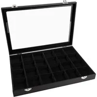 Sinoba Schmuckkasten Schmucklade Schmuckkästchen Schmuckbox für Ringe Ketten Ohrringe, Holz-Korpus, Velours-Bezug, mit Echtglas-Deckel