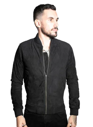 Herren-Bomberjacke aus Varsity-Leder im Retro-Stil aus Ziegenwildleder – Athen