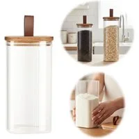 LS-LebenStil Vorratsdose mit Holz Deckel Vorratsglas Luftdicht Borosilikat, Glas, (Küche Organizer Aufbewahrungsbox Glasbehälter für Cornflakes Müsli Pasta, 1-tlg)