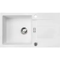 inter Granitspüle Rom inkl. Siphon und Befestigungsmaterial 76 x 19 x 44 cm, Komplett-Set, (76 x 19 x 44 cm, Weiß inkl. Siphon und Befestigungsmaterial), Hitzebeständig und besonders robust, moderne Naturstein-Optik