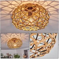 hofstein Deckenleuchte moderne Deckenlampe aus Holz/Rattan/Metall in Natur/Schwarz, ohne Leuchtmittel, Deckenleuchte Lichteffekt, Ø30cm, 1x E27, ohne Leuchtmittel