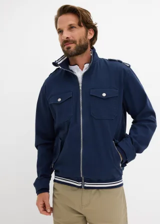 bonprix Übergangsjacke in Regular Fit, blau, Gr.52/54 (L), Sportliche Jacke im Regular Fit mit stylischem Stehkragen und Klappentaschen sowie coolen Metall-Details, 98% Baumwolle