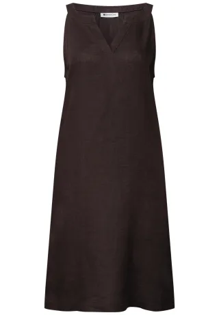 Street One - Knielanges Kleid mit Split Neck aus Leinen espresso brown - Gr. - 44