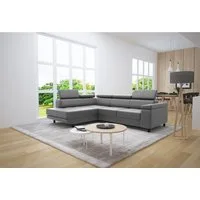 thematys Ecksofa LUNA L mit Schlaffunktion & Bettkasten – aus Velours oder Cord Stoff, mit 5 verstellbaren Kopfstützen, – L-Form 250×183 cm – Schlafsofa mit Auszug