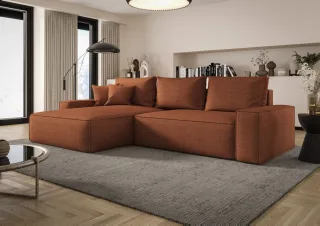 Ecksofa Schlafsofa Sofa WALKEN Stoff Aragon Rostbraun Ottomane Links