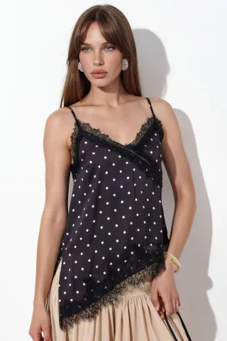 Punkte Satin V-Ausschnitt Cami Bluse
