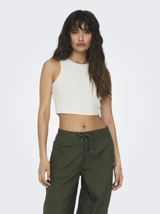 ONLY - ONLVILMA S/L CROPPED TANK TOP JRS NOOS Cloud Dancer - Gr. - L
