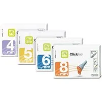 Lanzetten mylife Clickfine DiamondTip Pen-Nadeln, 100 St., Spar-Set, kompatibel mit allen Injektionspens, 100 tlg., schmerzarme Insulin Pen Nadeln mit Dünnwandtechnologie