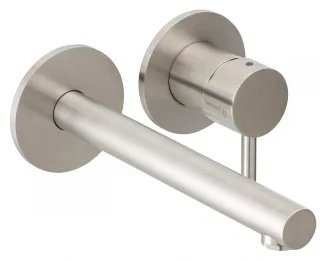 Herzbach design ix Waschtisch Wandarmatur 80 gerader Auslauf 210, Edelstahl matt gebürstet, 17.13974 17.139745.1.09