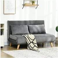 HOMCOM Schlafsofa 2-Sitzer Sofa mit Bettfunktion, Klappsofa mit verstellbare Rückenlehne, Klappbarer Relaxsessel in Samtoptik 1 Teile, bis 250 kg belastbar, für Wohnzimmer, Grau