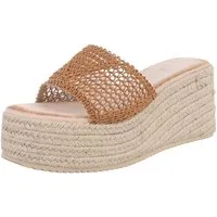 Ital-Design Modische Wedges mit geflochtener Sohle für Damen Plateausandaletten (89852665) Keilabsatz/Wedge Keilsandaletten in Camel