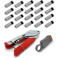 ARLI Crimpzange ARLI Kompressionszange + Abisoliermesser + Stecker 7 - 7,5 mm, 20-tlg., TV Sat Antennen Kabel Koaxialkabel Stecker