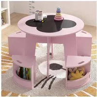 COSTWAY Kindersitzgruppe, (5-tlg., 5 tlg), Kindertisch & 4 Stühle mit Stauraum, platzsparend