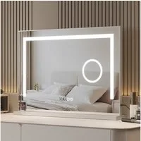 AQUABATOS Schminkspiegel Hollywood Spiegel Kosmetikspiegel mit Beleuchtung und Vergrößerung (80 x 60cm 70x50cm, Digital Uhr, 3 Lichtfarben, Dimmfunktion, mit deutscher Stecker)