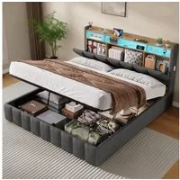 KIMENICH Polsterbett mit LED Beleuchtung und Ladefunktion (1-tlg., Ohne Matratze), Jugendbett Hydraulisches Stauraumbett, 180x200 cm